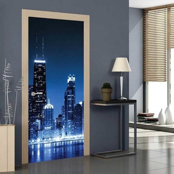 One of the options for photo wallpaper on the door