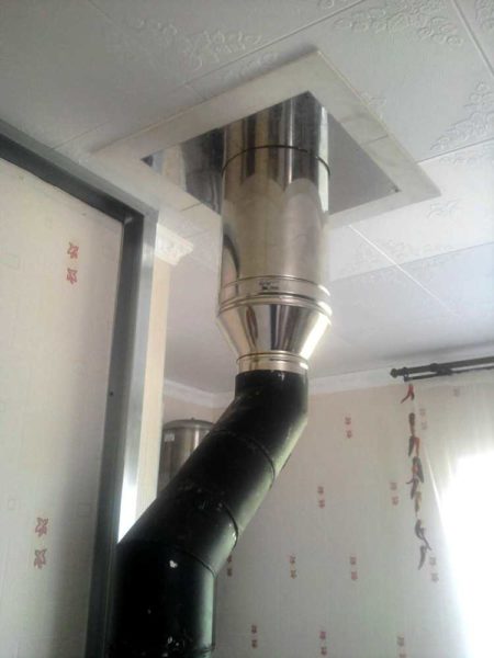 Offset of the pipe for the passage through the ceiling