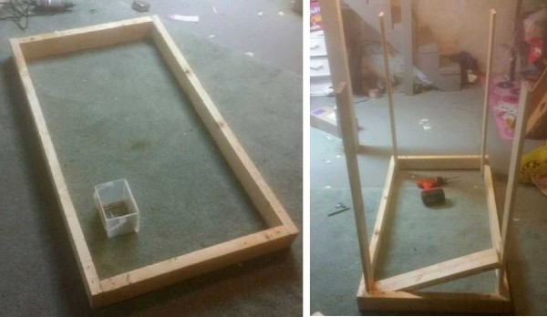 We assemble the frame, attach the legs to it