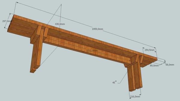 Bench drawing with dimensions