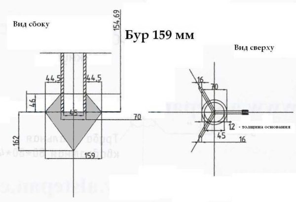 Drill drawing 159 mm