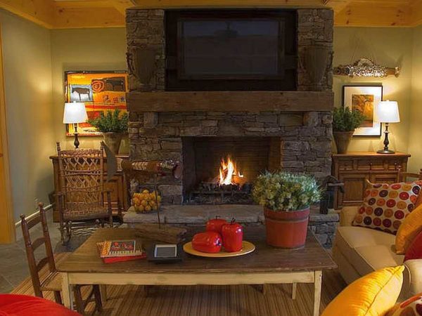 Bio fireplace in a stone frame. Can't tell from the real