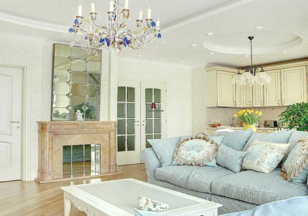 Imitation of a fireplace in a classic interior