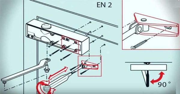Door closer installation diagram