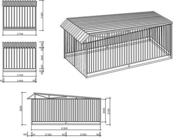 Drawing and dimensions of corrugated garages for one car