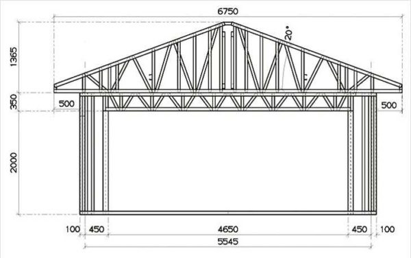 Example of gable roof trusses for a garage