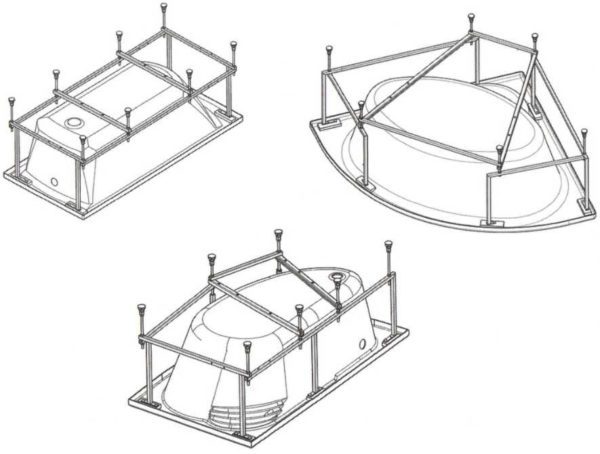 An example of frames for acrylic bathtubs of different shapes