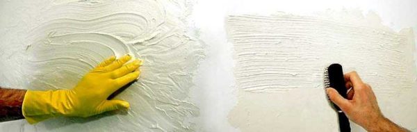 Rubber gloves and stiff bristled brushes