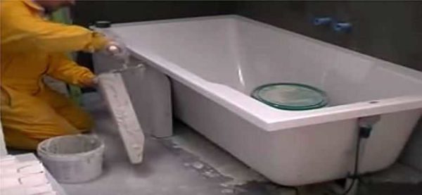 Laying the screen under a foam concrete bath