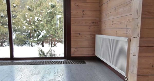 Floor convector - outlet for heating French windows and glass doors from floor to ceiling