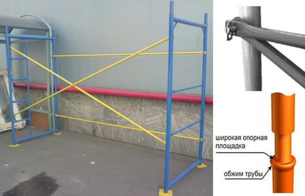 Frame scaffolding - the principle of fastening crossbars and jibs