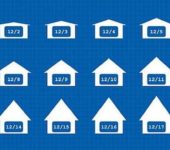 The angle of inclination is displayed in terms of the ratio of the height of the ridge to half the width of the building.
