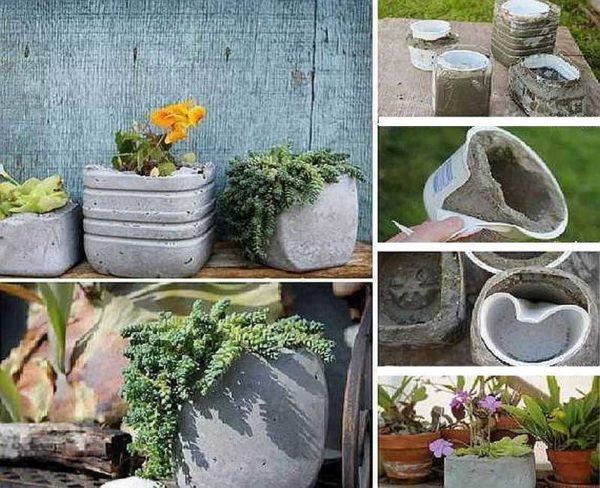 You can use any container to make a pot of concrete