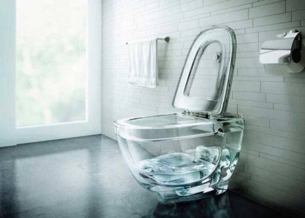 Transparent toilet bowl .... looks like a joke