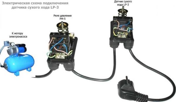 Wiring diagram for dry-running relay in a system with a hydraulic accumulator