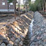 So that the walls of open drainage ditches do not crumble, ground cover plants are planted on the slopes or laid out with cobblestones