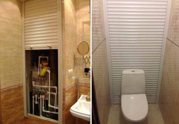 You can hide pipes in the toilet behind roller shutters