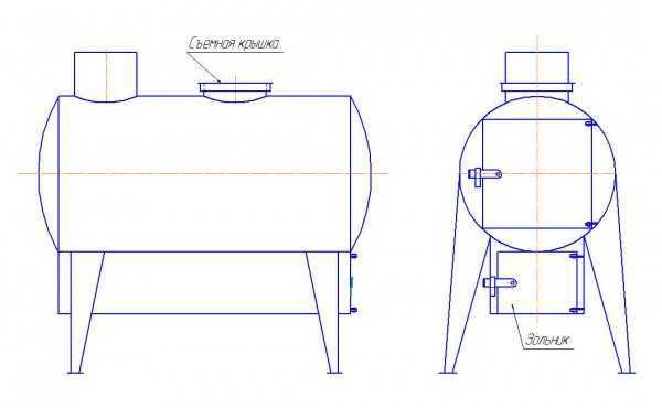 Scheme of a metal stove in a garage from a cylinder
