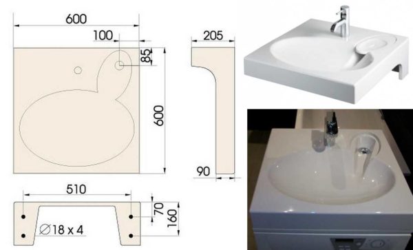 Sink above the washing machine with drain on the side and back - PAA CLARO