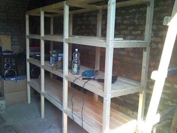 Wooden shelving for garage