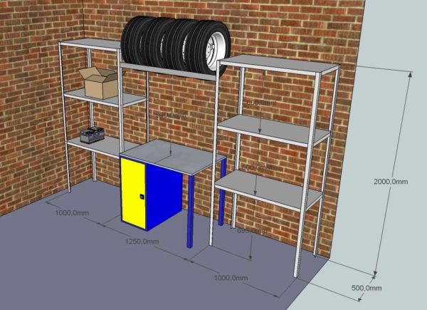 Garage shelving with workbench is convenient