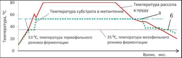 Dependence of the timing of the processing of manure into biogas on temperature