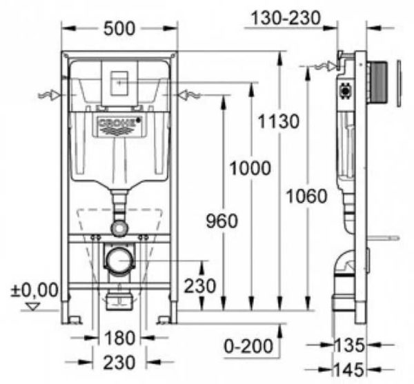 Installation dimensions Grohe Rapid Sl