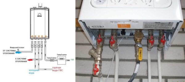 An example of piping a wall-mounted gas boiler