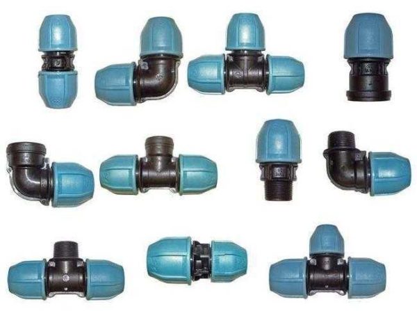 Sample set of fittings for water supply polyethylene pipes