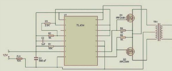 Voltage converter 12 220 V: converter circuit based on a PWM controller