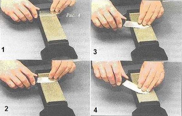 The process of sharpening a knife on a bar