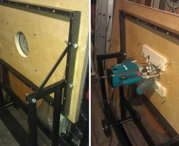 Homemade milling machine - a horizontal plane with a hole in the middle, to which a manual router is attached from below