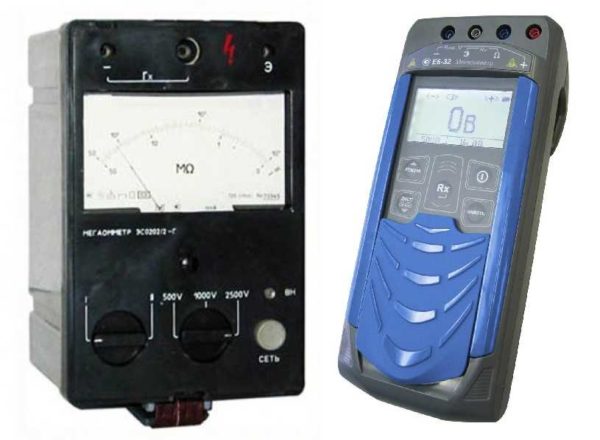 It looks like a pointer megohmmeter (left) and electronic (right)