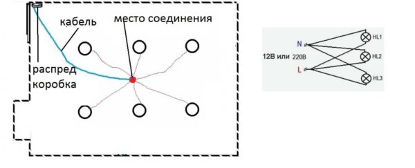 Parallel connection - cable to each luminaire