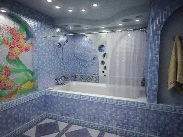 Bathroom lighting with ceiling recessed spotlights