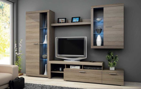 Inexpensive wall-slides in the living room are made of chipboard