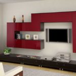 Closed cabinets of different sizes and shapes are all that this furniture set consists of.