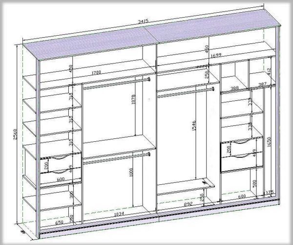 Filling the wardrobe with approximate dimensions