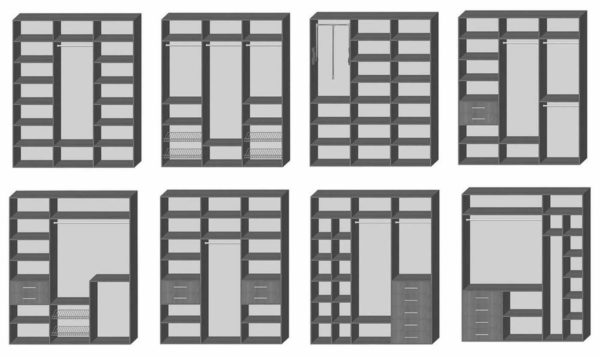 Options for filling a wardrobe with a small width