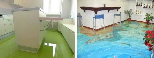 Polymer and acrylic self-leveling floor in the kitchen