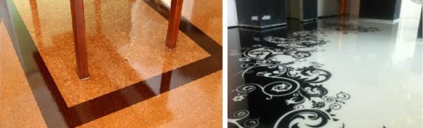 Cork flooring (left) and self-leveling floors (right)