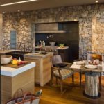 The dining area is often faced with stone