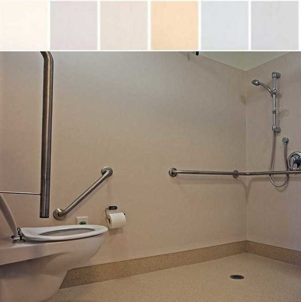 An example of the use of linoleum for decorating bathroom walls