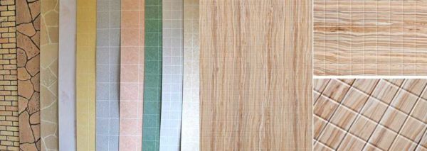 Several samples of PVC laminated panels for wall decoration