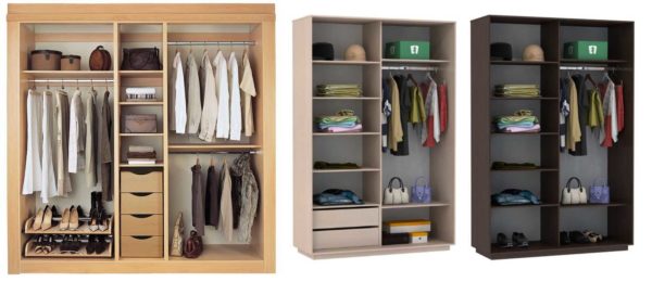 Layout of the sliding wardrobe inside: two and three doors