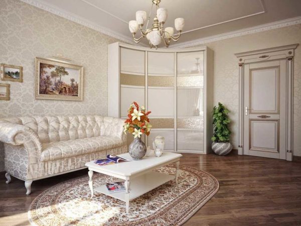 The design of the corner wardrobe compartment can be in any style