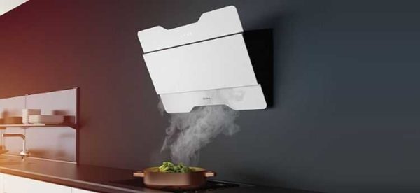 The inclined hood looks completely non-standard, and the entire filling can be hidden behind a false wall