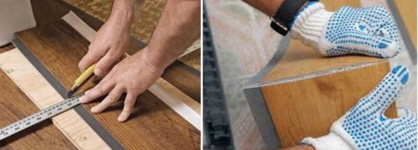 PVC tiles for the floor are cut with an ordinary knife, then broken