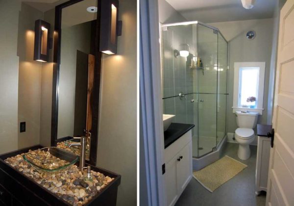 Glass partitions and plumbing