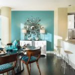 One wall of the kitchen is painted in a different color